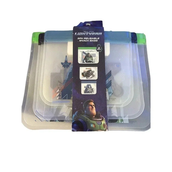 Disney Pixar Buzz Lightyear 3 pack Reusable Silicone Snack Bags NEW - Picture 1 of 2